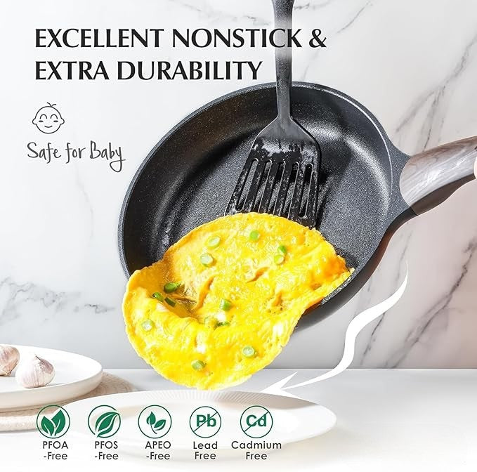 Multipurpose Non-Stick Frying Pan with Woodgrain Handle