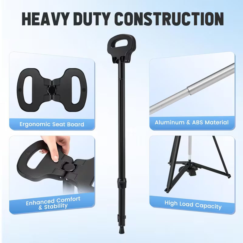 Foldable Aluminium Walking Stick with Adjustable Height Seat