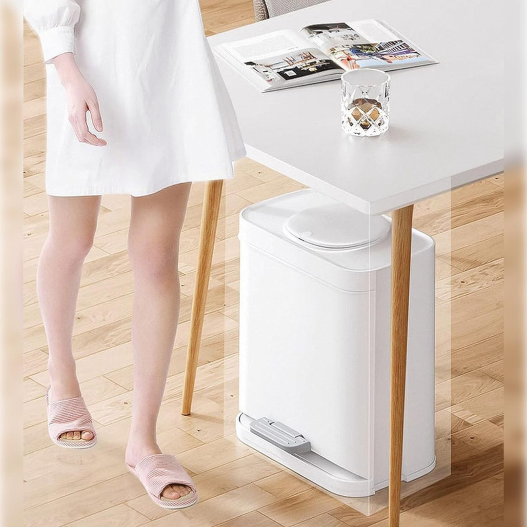 HOMERO Elegant Modern Dual-Opening Lid Slim Foot Pedal Dustbin - 16L Capacity