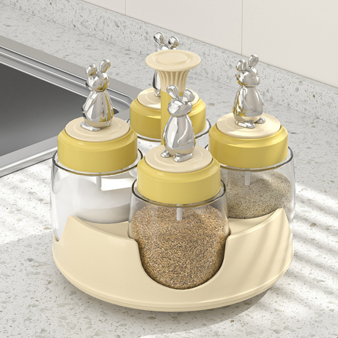 HOMERO 360 Degree Rotating Glass Bottle Organizer Spice Rack Set - 310ml