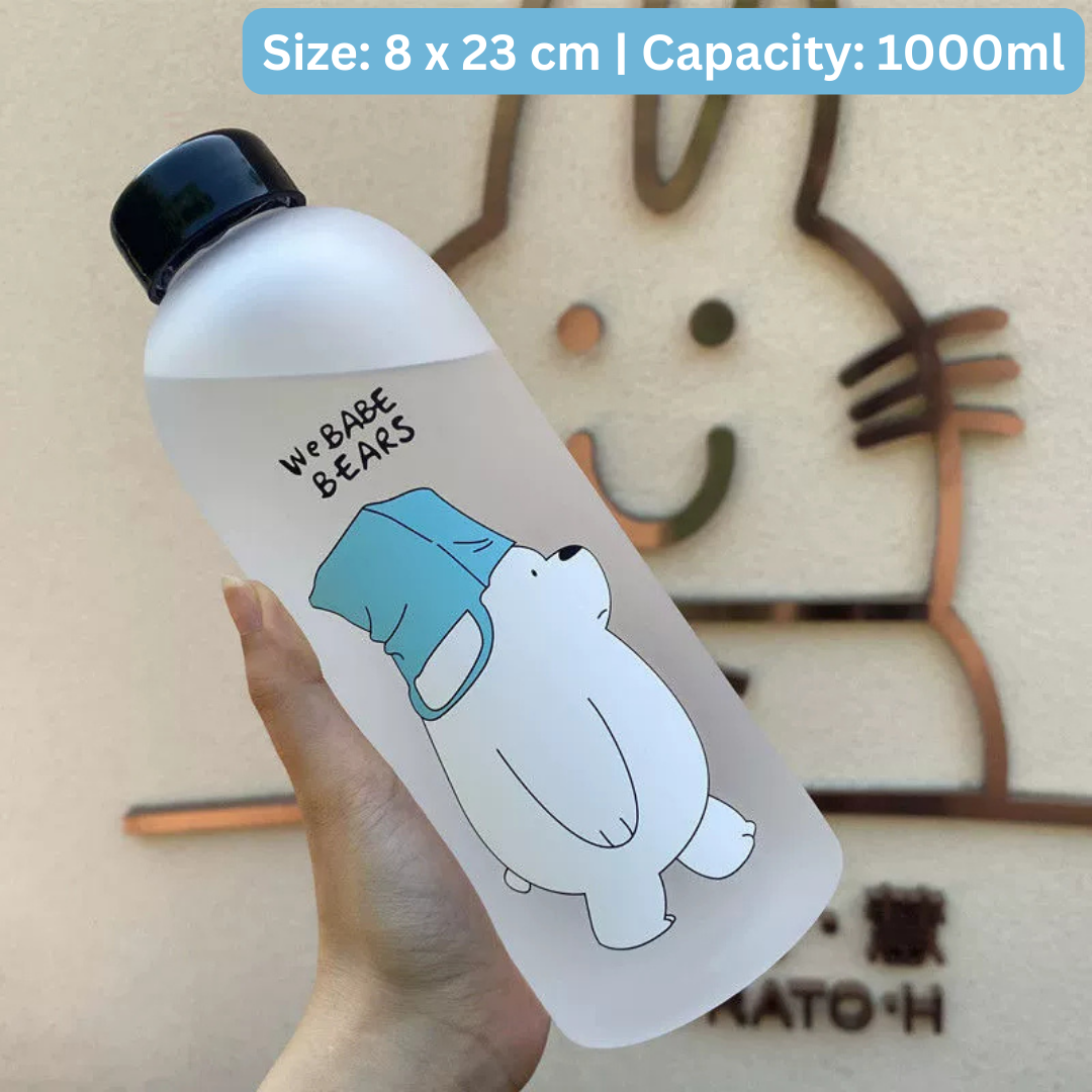 HOMERO Cute Bear Straw Sports Water Bottle – Portable Frosted 1000ml Capacity