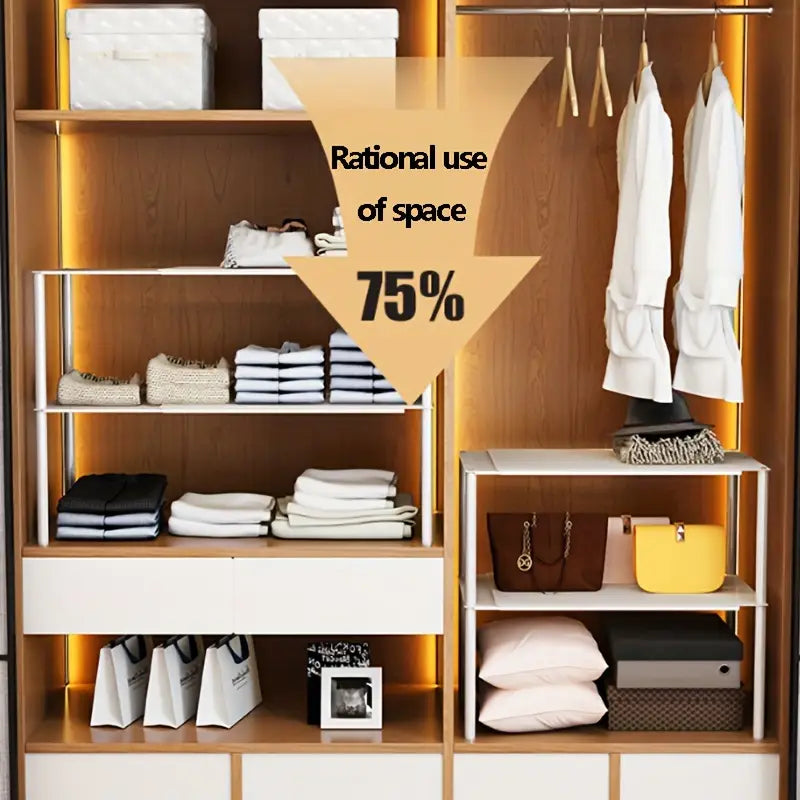 HOMERO Expandable Layered Closet Organizer Shelf White Carbon Steel 30 CM