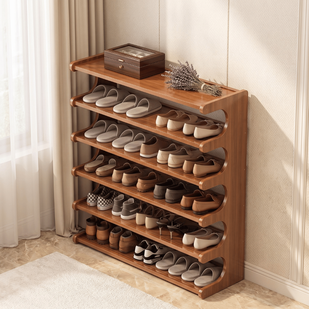 Multi-Tier Entryway Bamboo Shoe Rack & Utility Storage Organizer