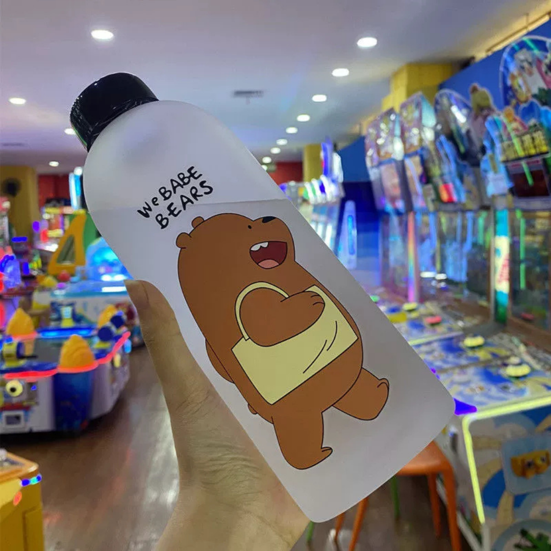 HOMERO Cute Bear Straw Sports Water Bottle – Portable Frosted 1000ml Capacity