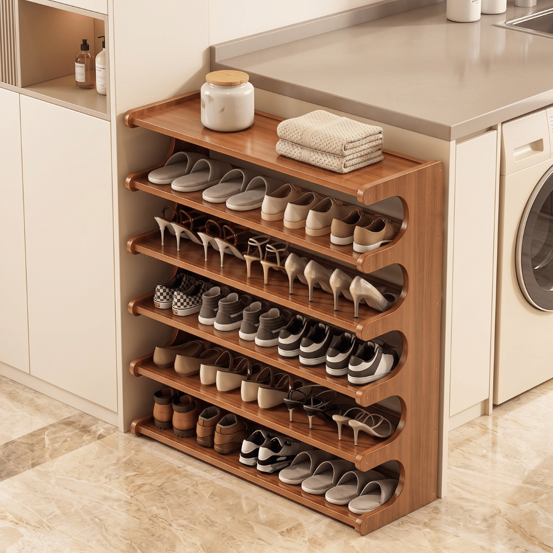 Multi-Tier Entryway Bamboo Shoe Rack & Utility Storage Organizer