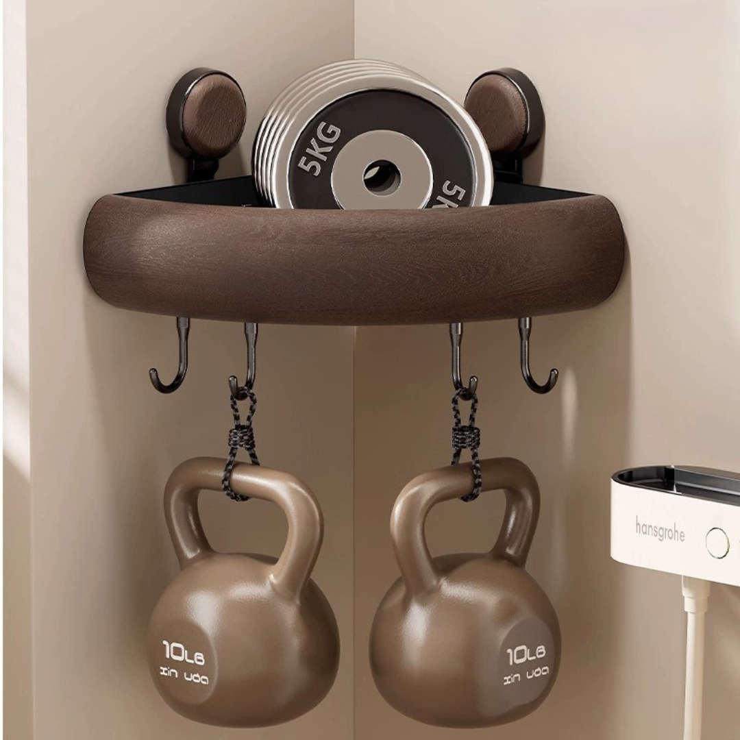 Homero ABS Build Vacuum Adhesion Corner Shelf Rack with Hooks