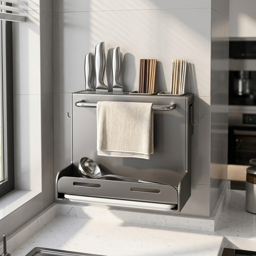 Multifunctional Wall Mounted Kitchen Organizer with Knife Holde