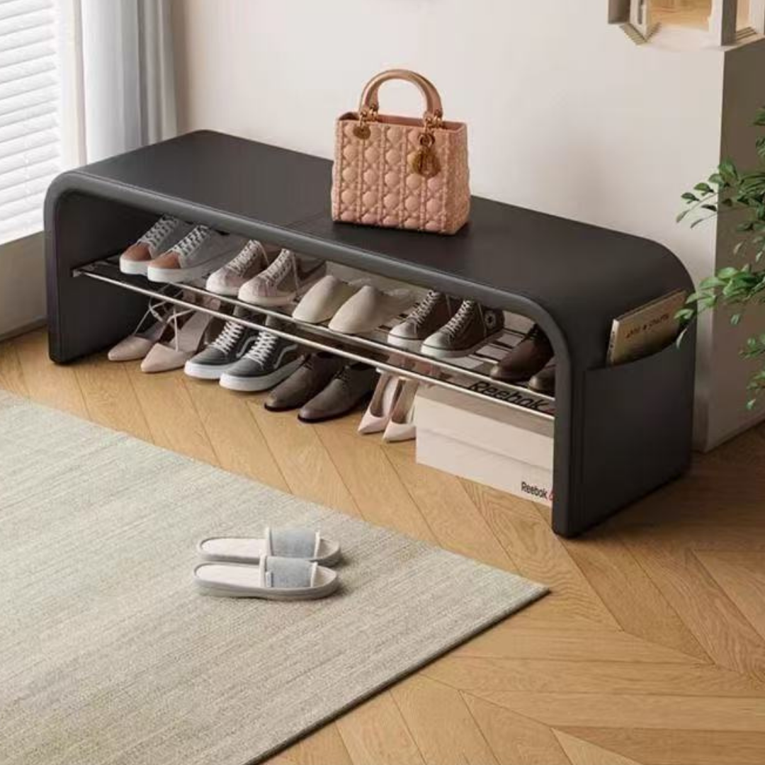 HOMERO 2-Tier Modern PU Leather Shoe Bench with Hidden Pocket