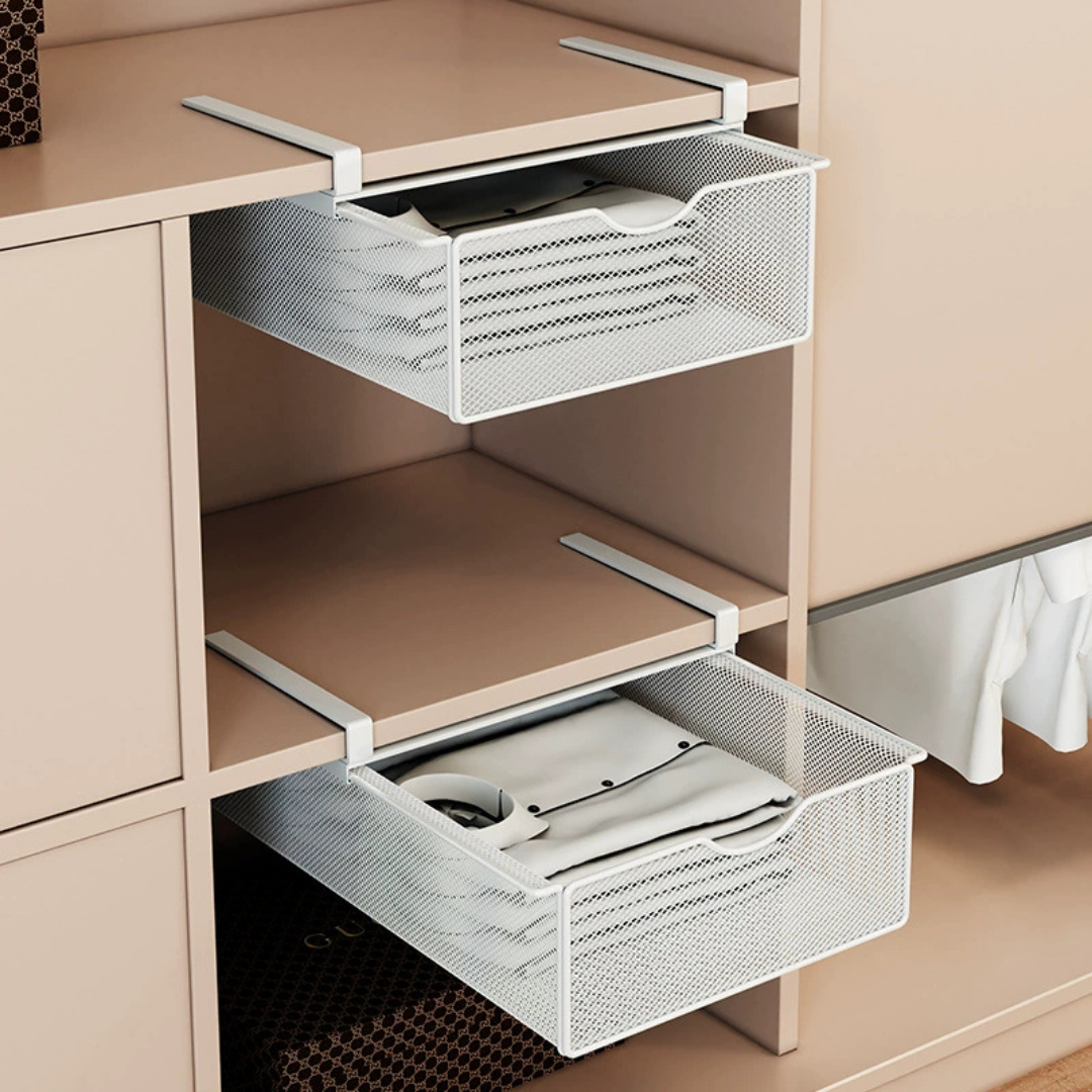 HOMERO Closet Pull Out Basket Smooth Sliding Drawer Organizer