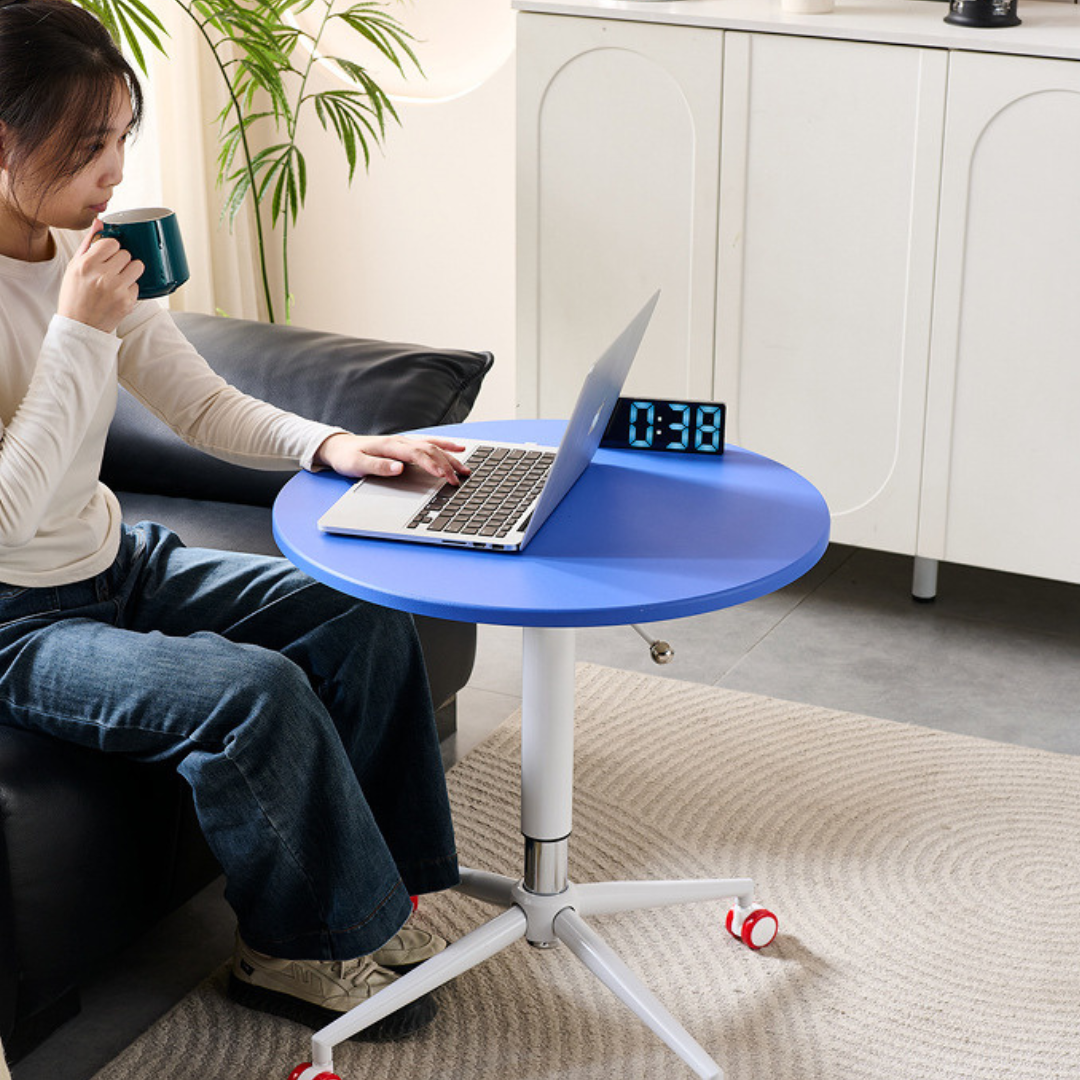 HOMERO Minimalist Height Adjustable Round Table with Lockable Wheels