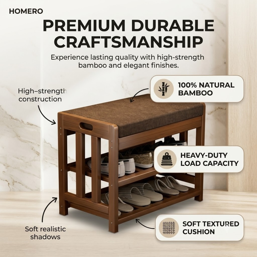 Multi-Purpose Bamboo Shoe Rack & Changing Bench with Cushioned Seat