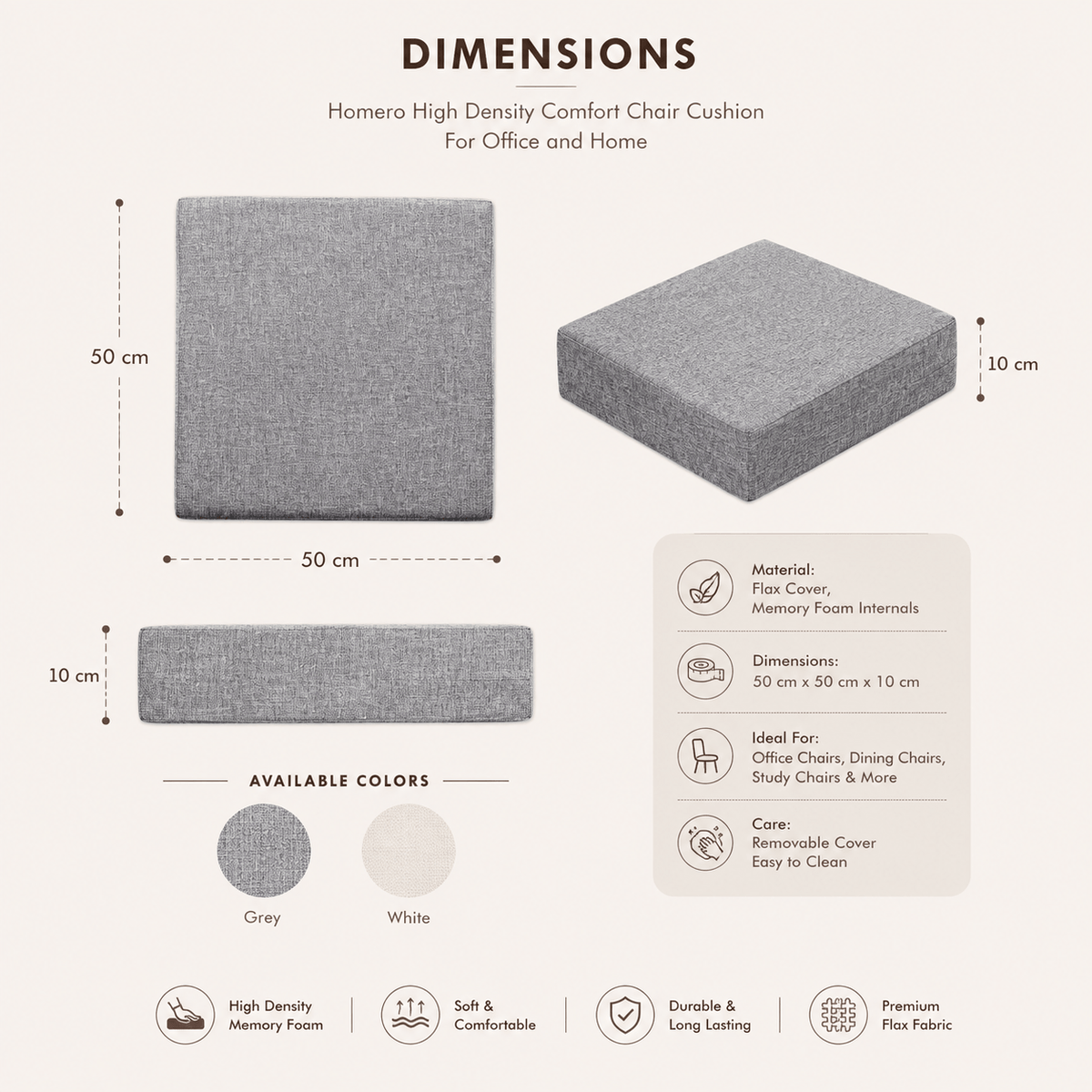 Homero High Density Comfort Chair Cushion For Office and Home