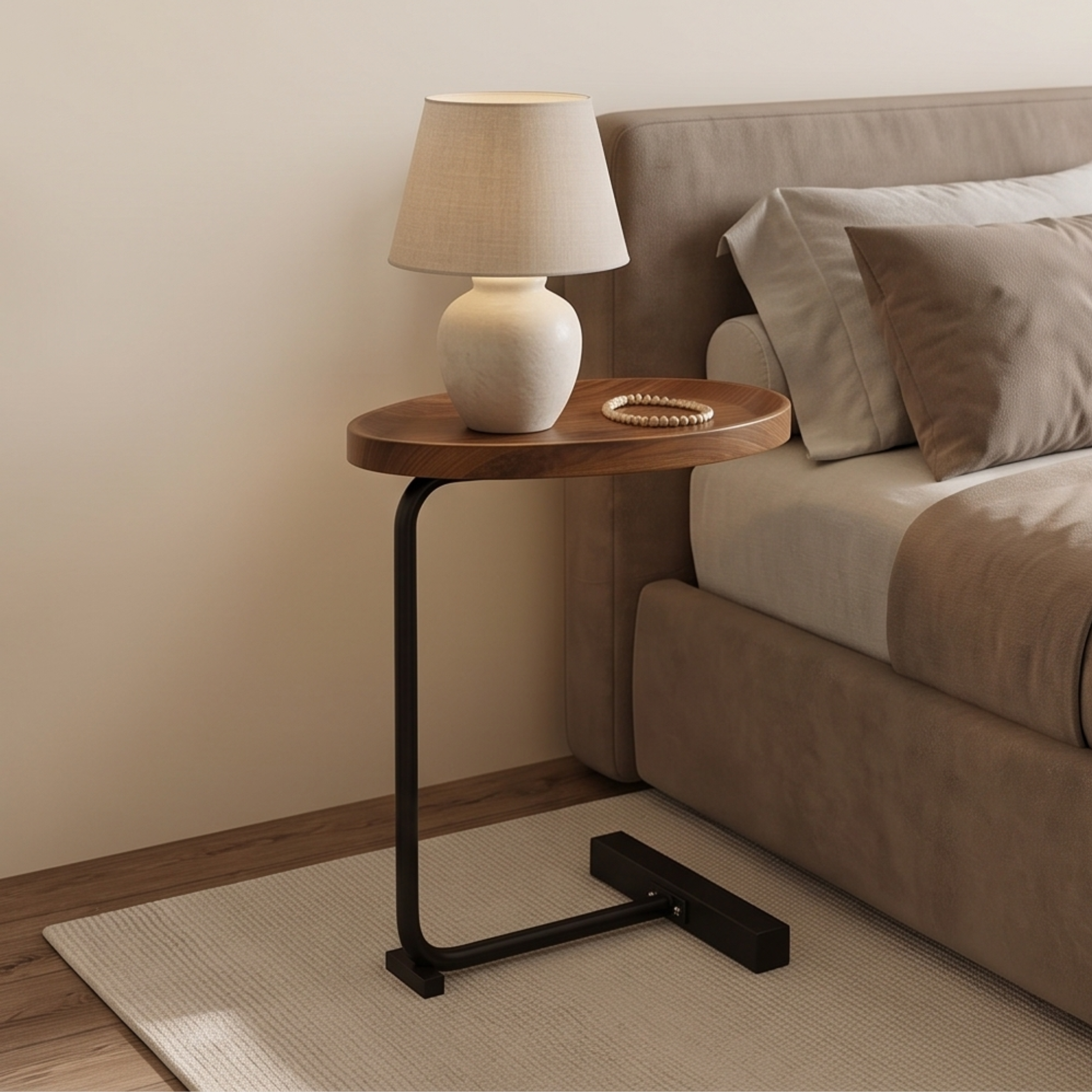 Modern C Shaped Wooden End Table with Smooth Top and Strong Metal Frame (Copy)
