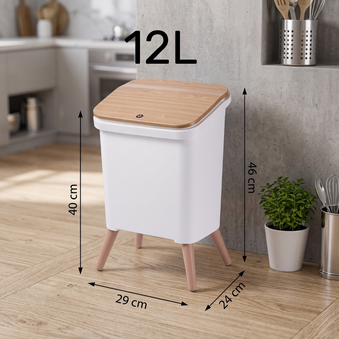 Nordic Style Elevated Push Button Flip Top Dustbin with Lid & Leg