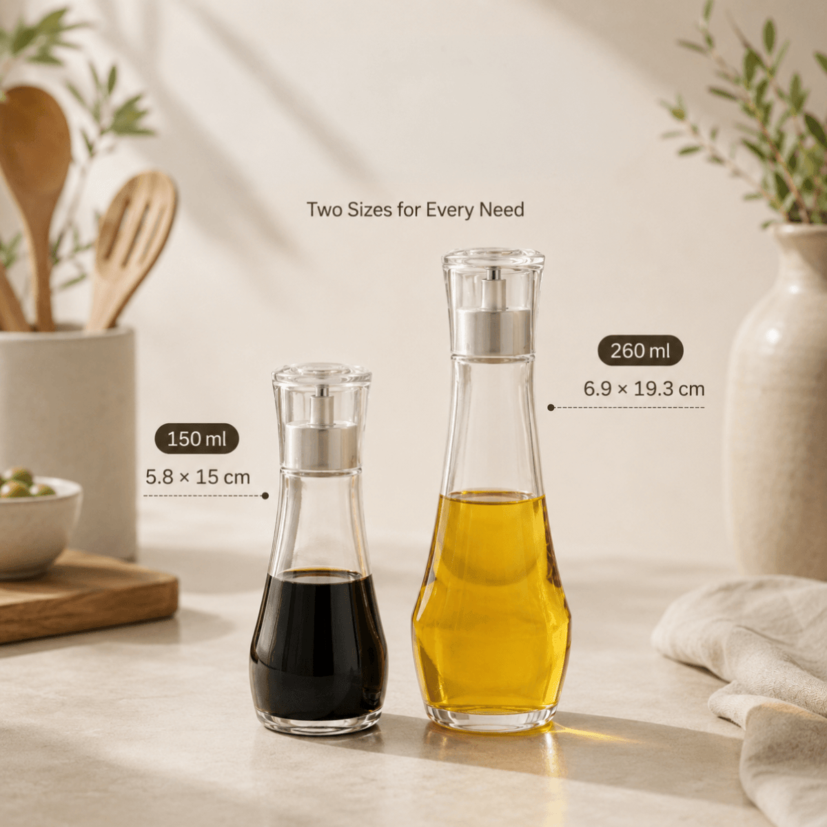 Homero Premium Glass Oil Dispenser with No-Drip Spout for Kitchen Use