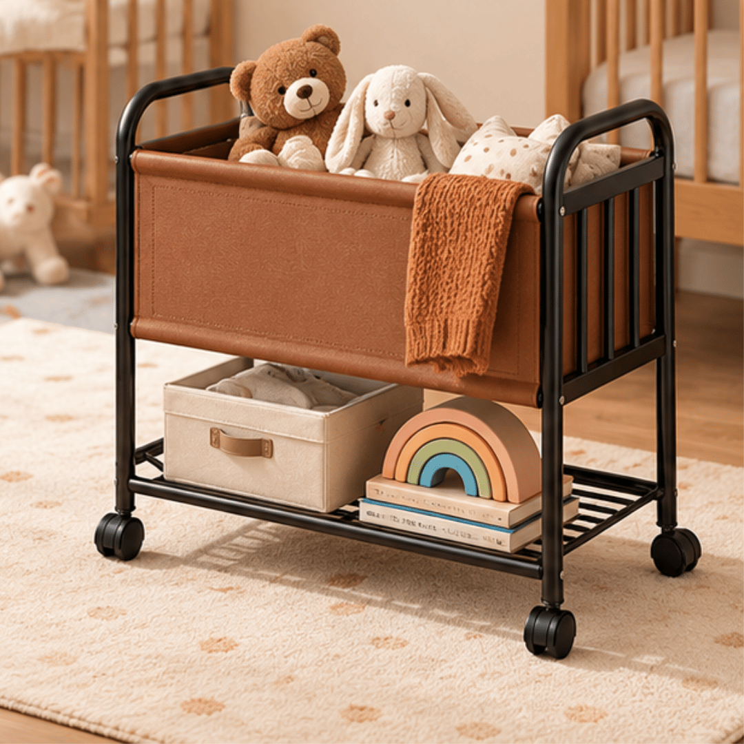Multipurpose Rolling Laundry Basket Trolley with Fabric Hamper and Lower Storage Shelf
