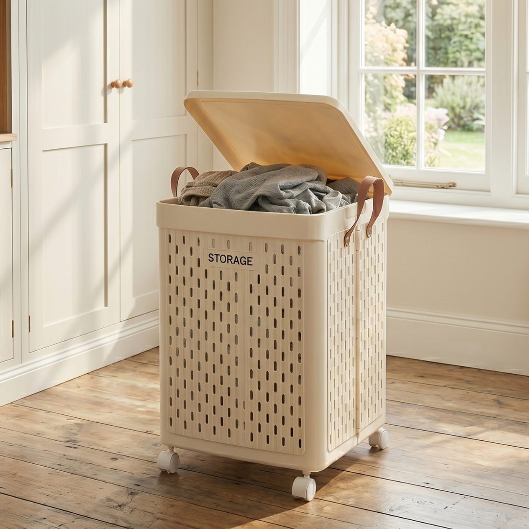 Collapsible Laundry Breathable Basket with Wheels