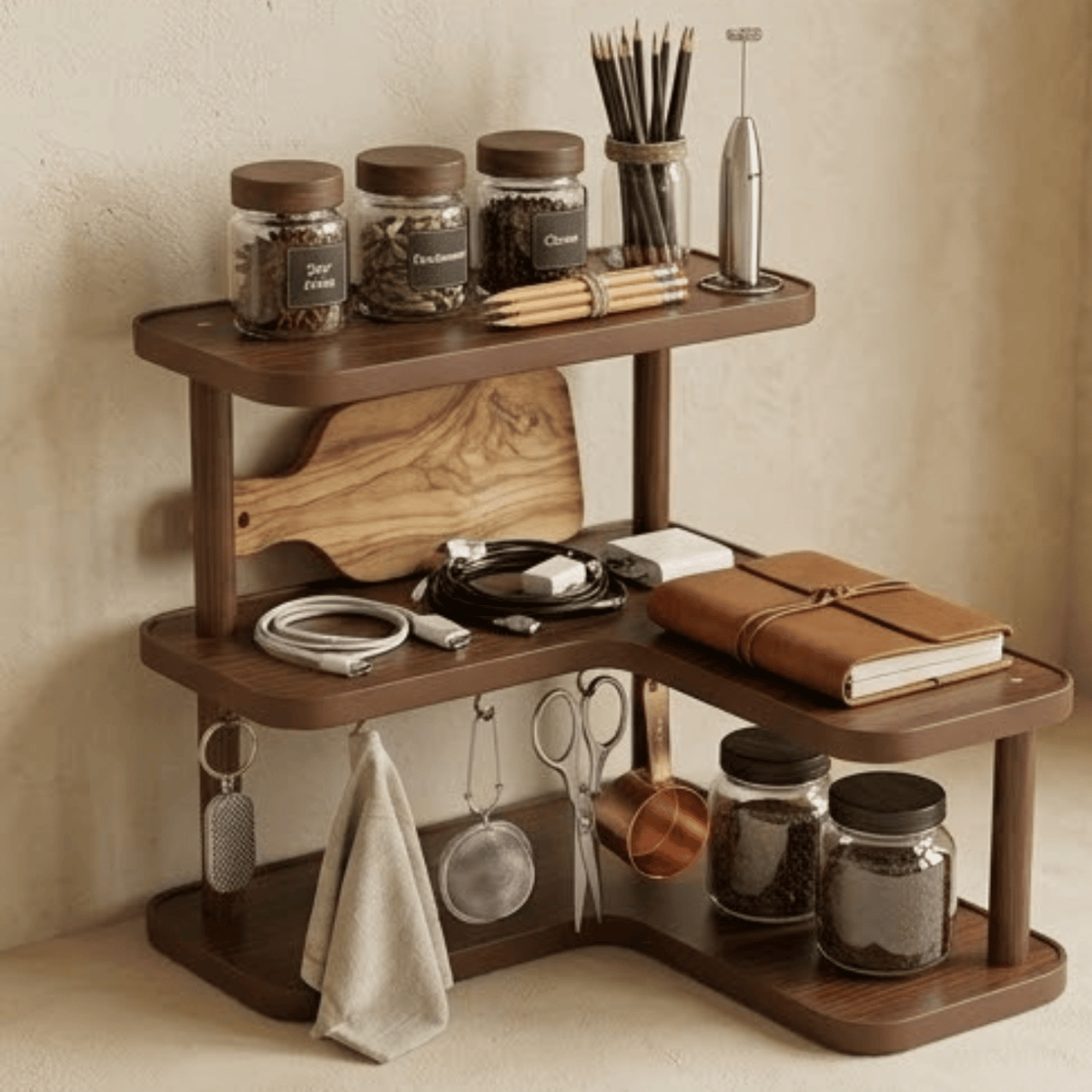 Space Saving Three Tier Stepped Corner Shelf Desktop Organizer