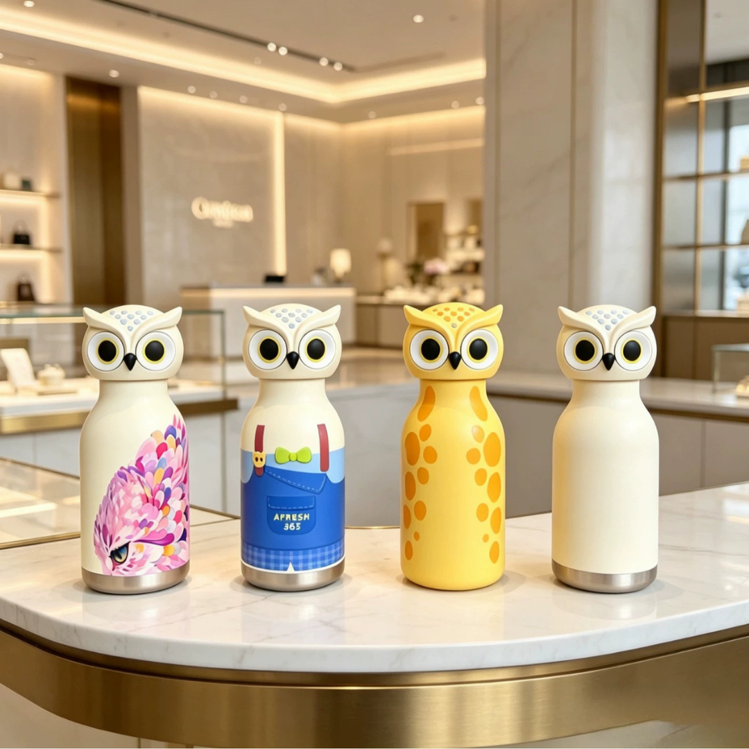 Cute Owl Stainless Steel Leakproof Sipper Drinking Bottle with Straw