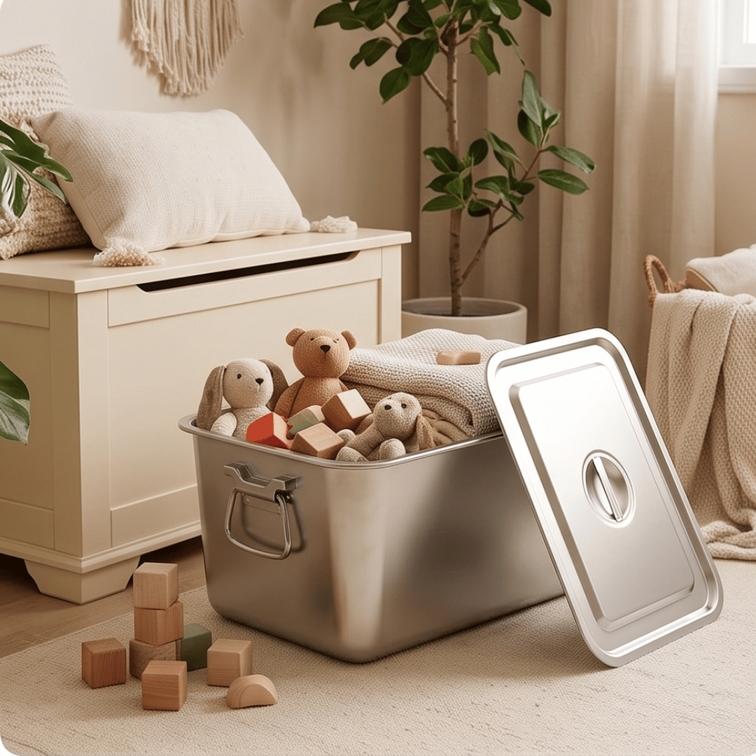 Premium Stainless Steel Storage Bucket with Lid and Carrying Handles