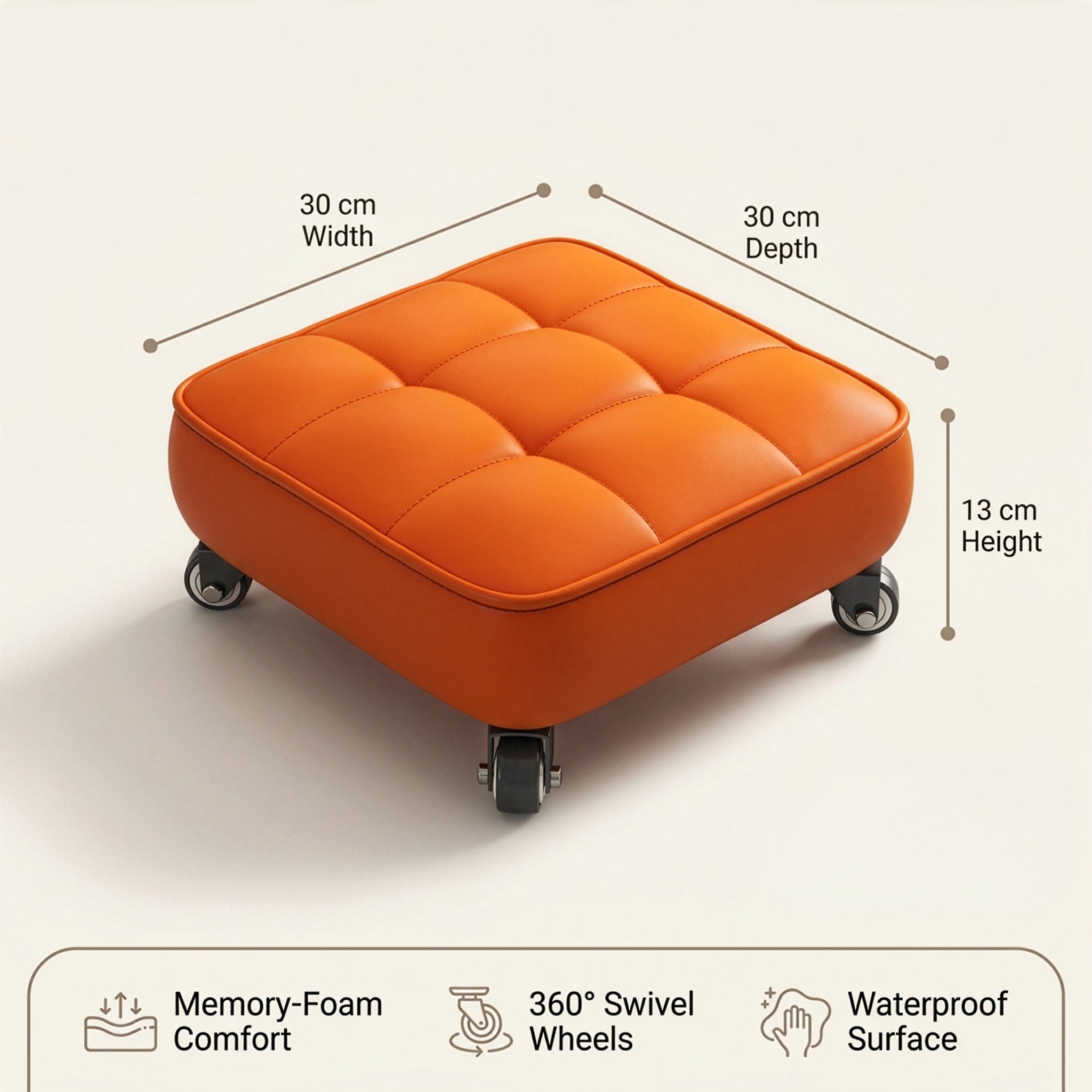 Multi Purpose Low Rolling Stool Cushioned Seat with Swivel Wheels