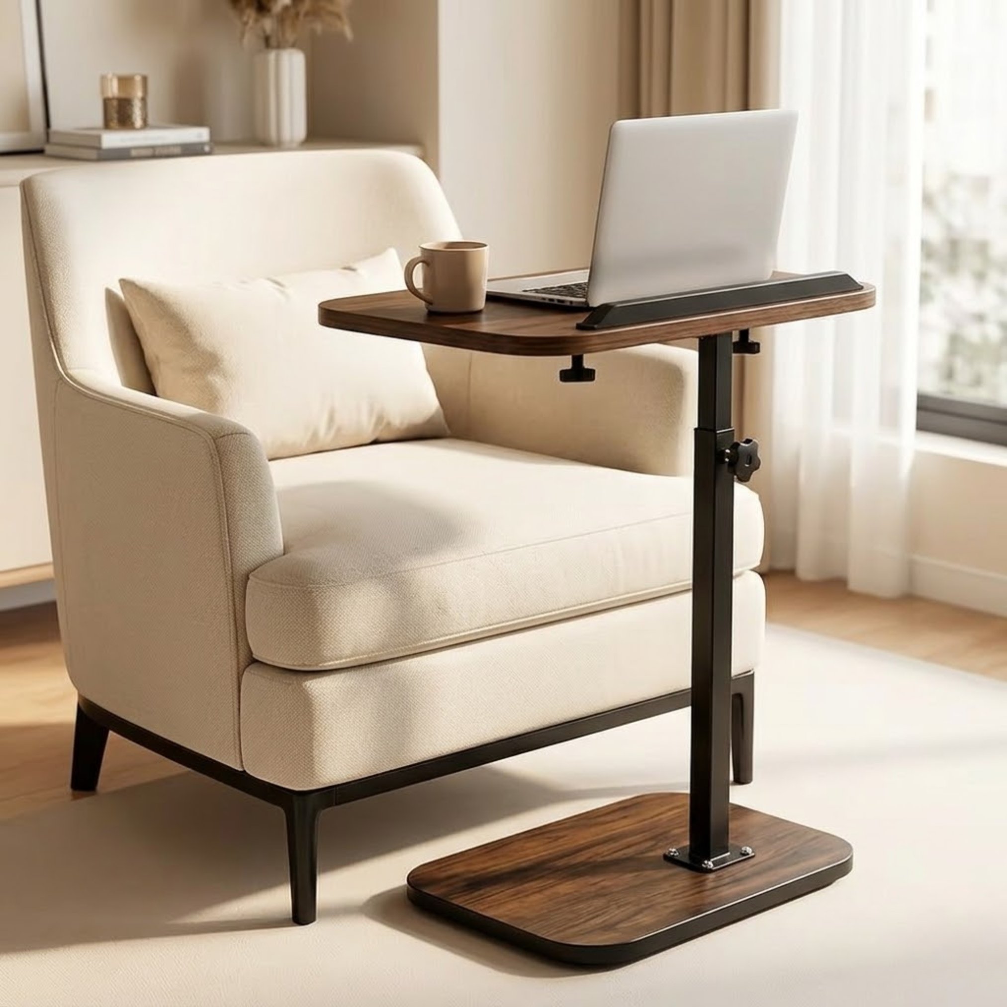 360° Rotating Height Adjustable C-Shaped Laptop Stand Side Table