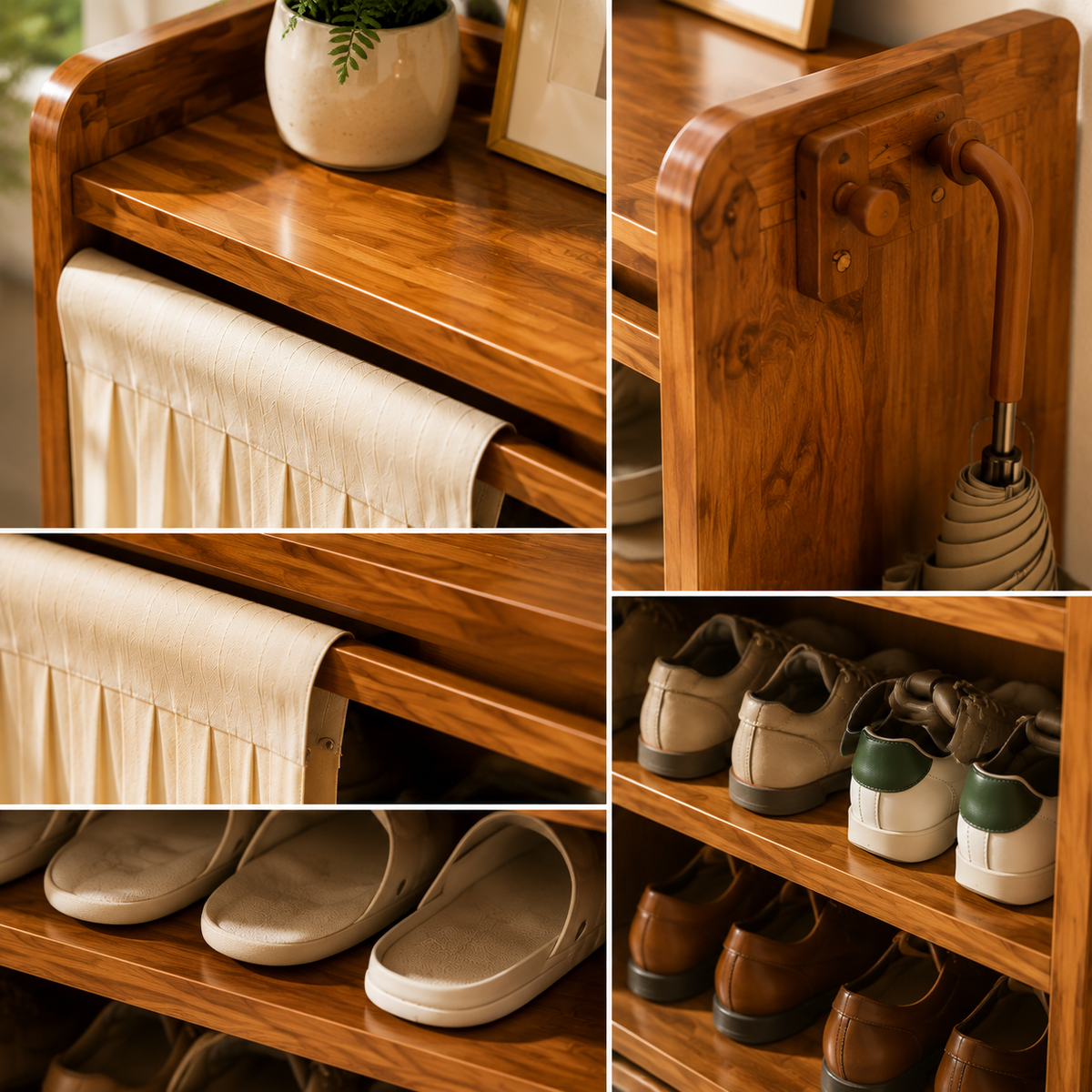 Multi Layer Bamboo Shoe Rack Cabinet with Dustproof Curtain