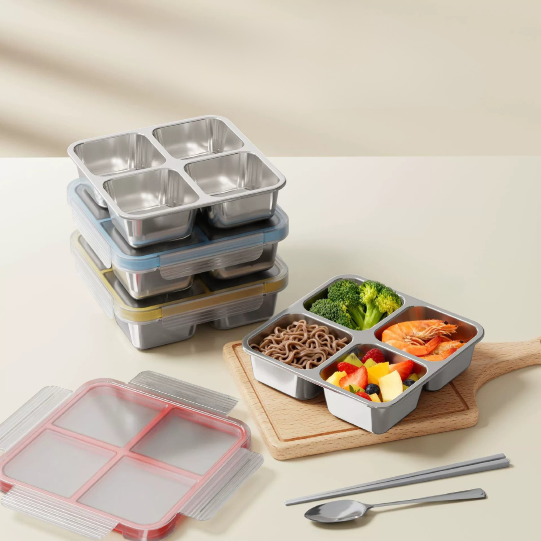 Stainless Steel 4 Compartment Airtight Lunch Box - 720ML