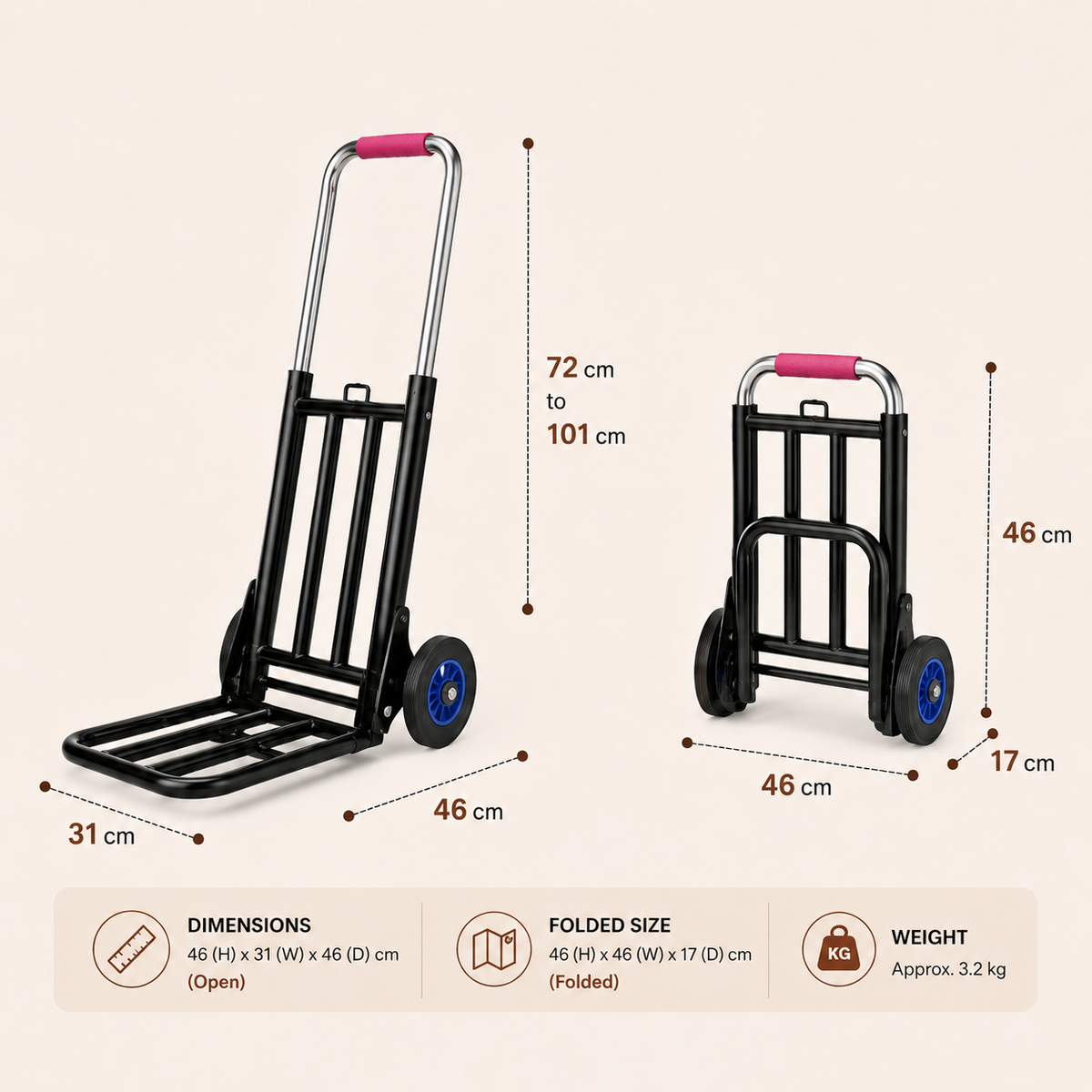 Heavy Duty Foldable Stair Climbing Hand Truck Trolley with Adjustable Handle