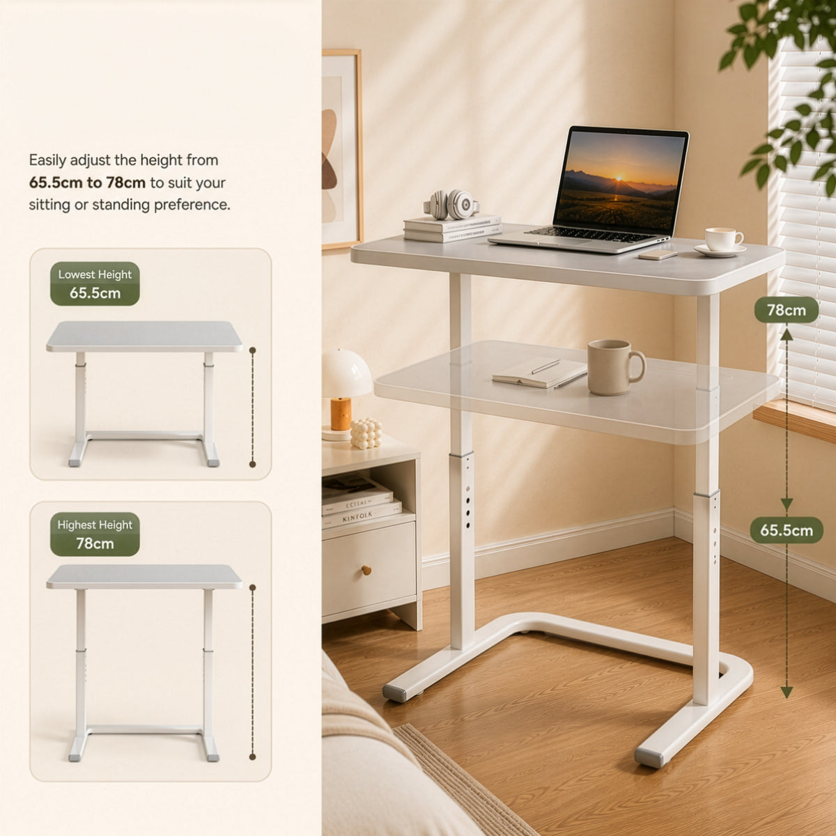 Homero Study Workstation Adjustable Height Mobile Desk