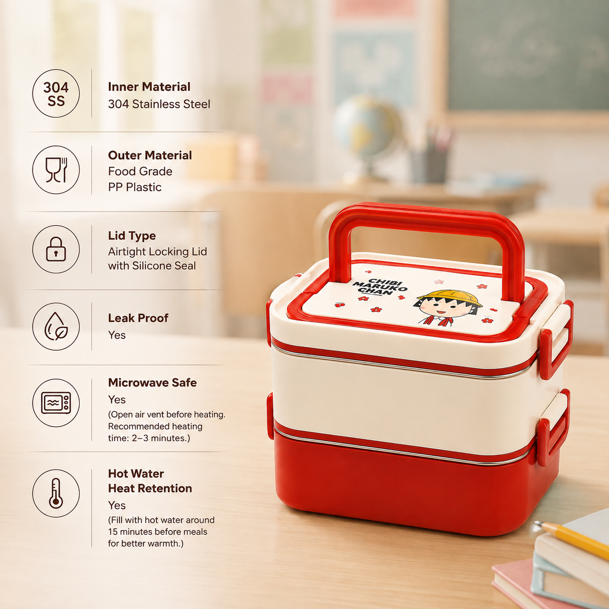 Premium Stainless Steel Leak Proof Bento Lunch Box with Cutlery