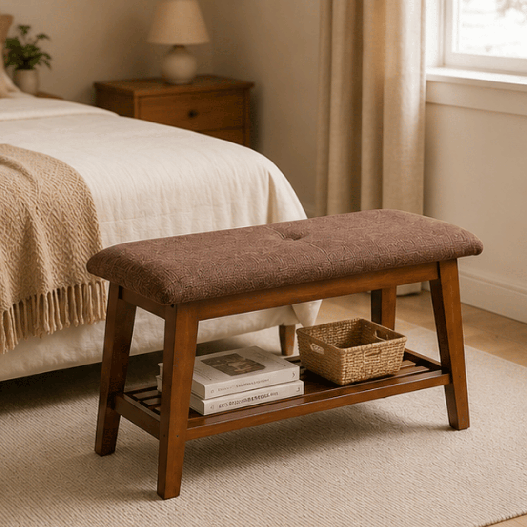 Elegant Bamboo Shoe Rack Bench with Cushioned Seating Storage