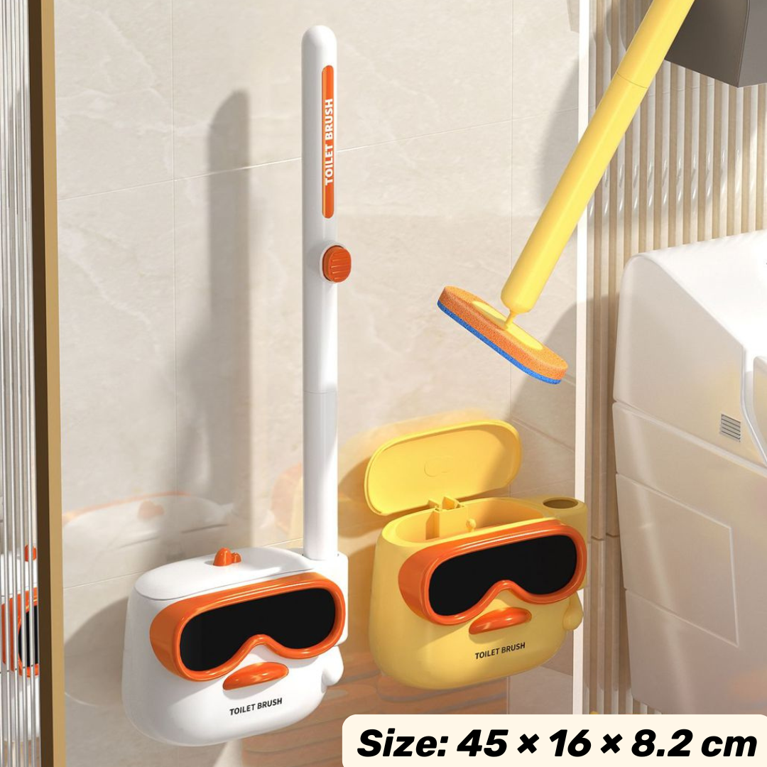 Duck Shape Wall Mounted Toilet Cleaning Brush with 6 Replaceable Sponge Heads