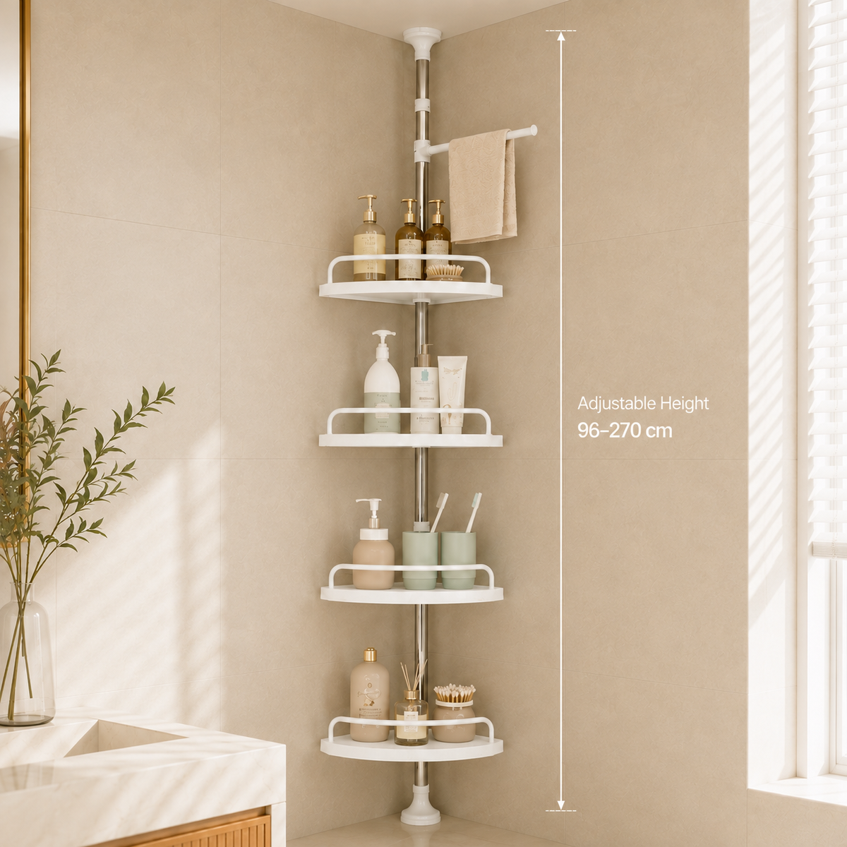 HOMERO Multipurpose Bathroom Rack with Hooks and Towel Bar - 4 Tier