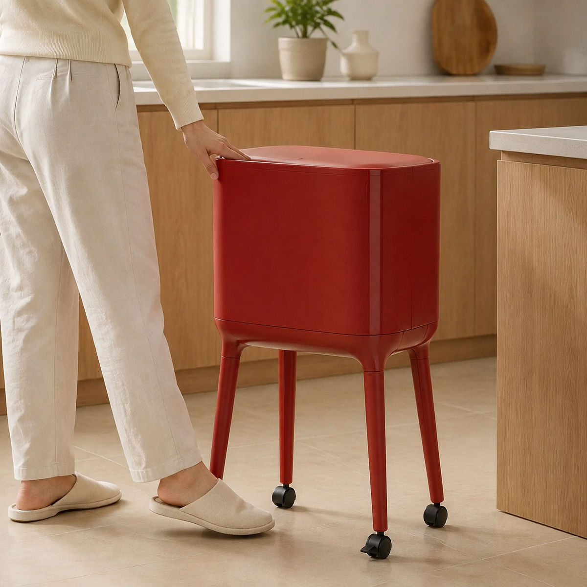 HOMERO Nordic Style High Foot Push Lid Trash Can - 16L