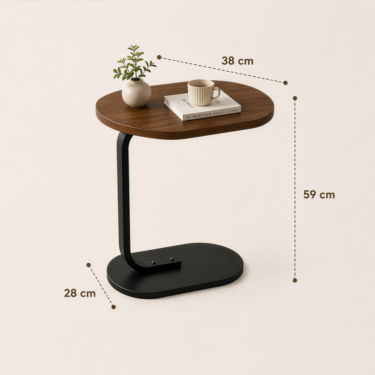 Homero Modern C Shaped Wooden Metal Side Table