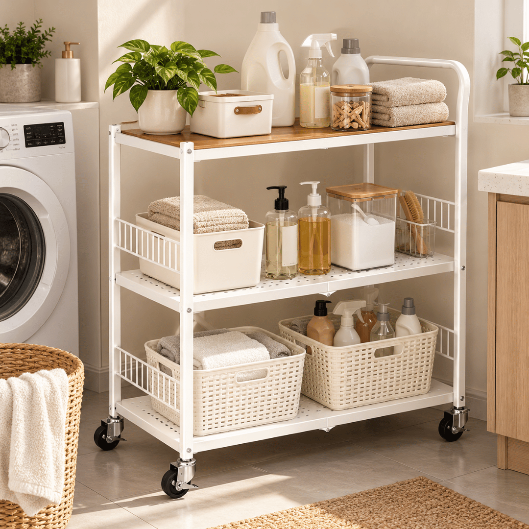 Multi-Purpose Foldable Kitchen Storage Shelf with Wheels
