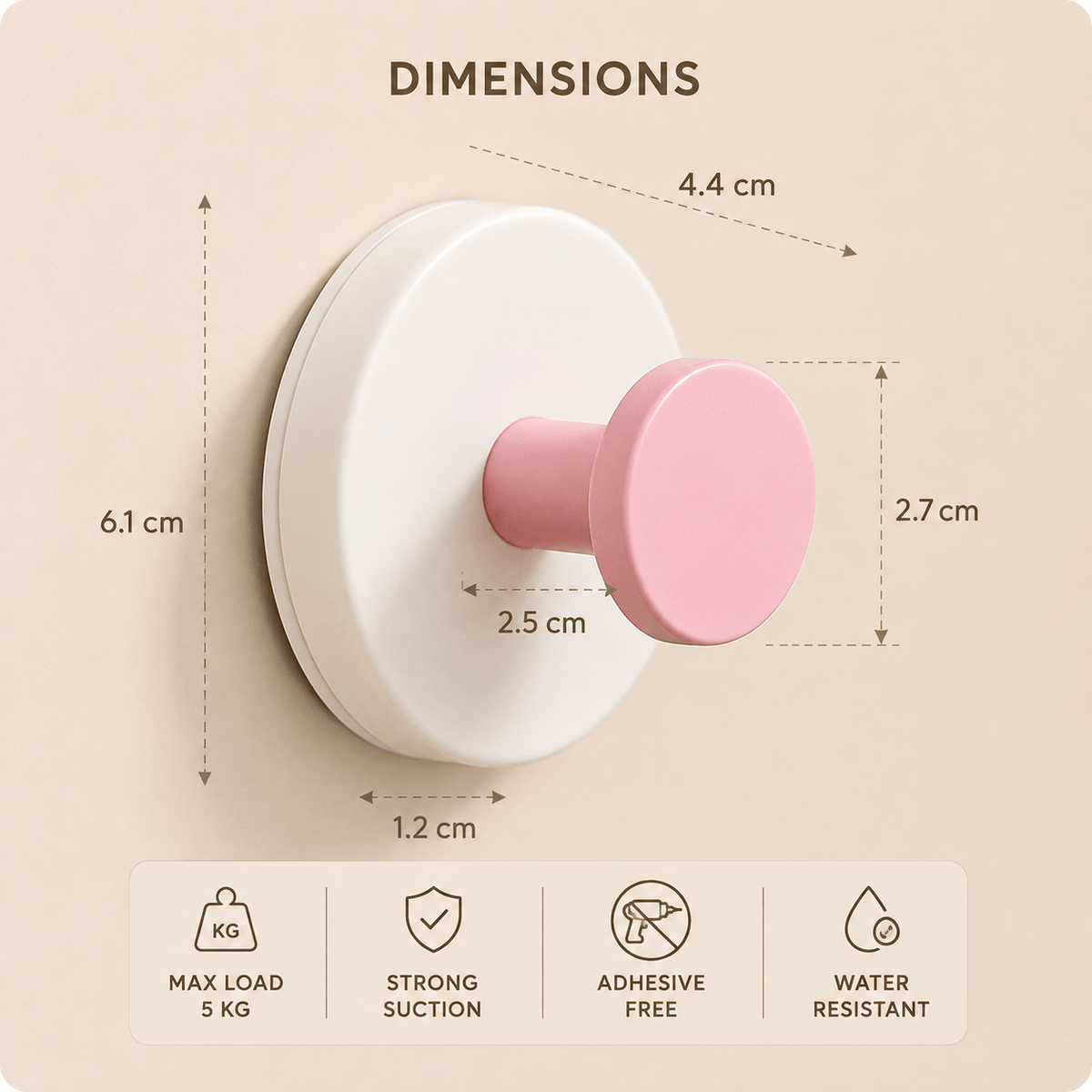 Homero Strong Grip Adhesive-Free Multicolor Suction Hook Cup