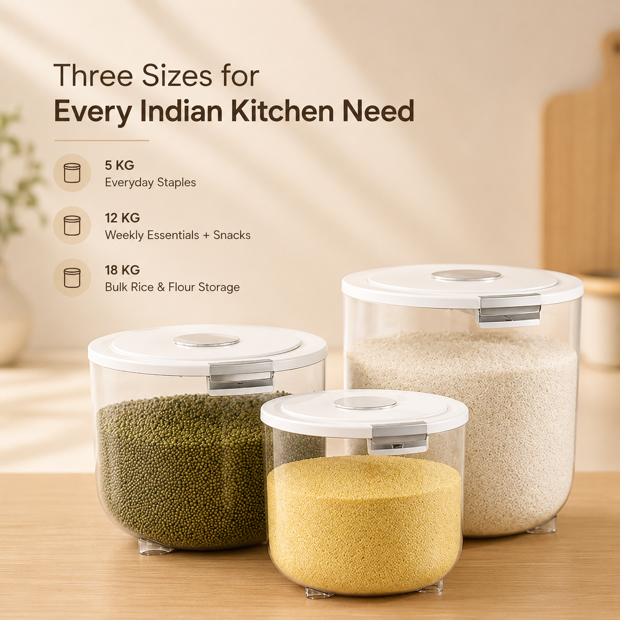 Homero Large Capacity Transparent Rice Container with One-Click Lid