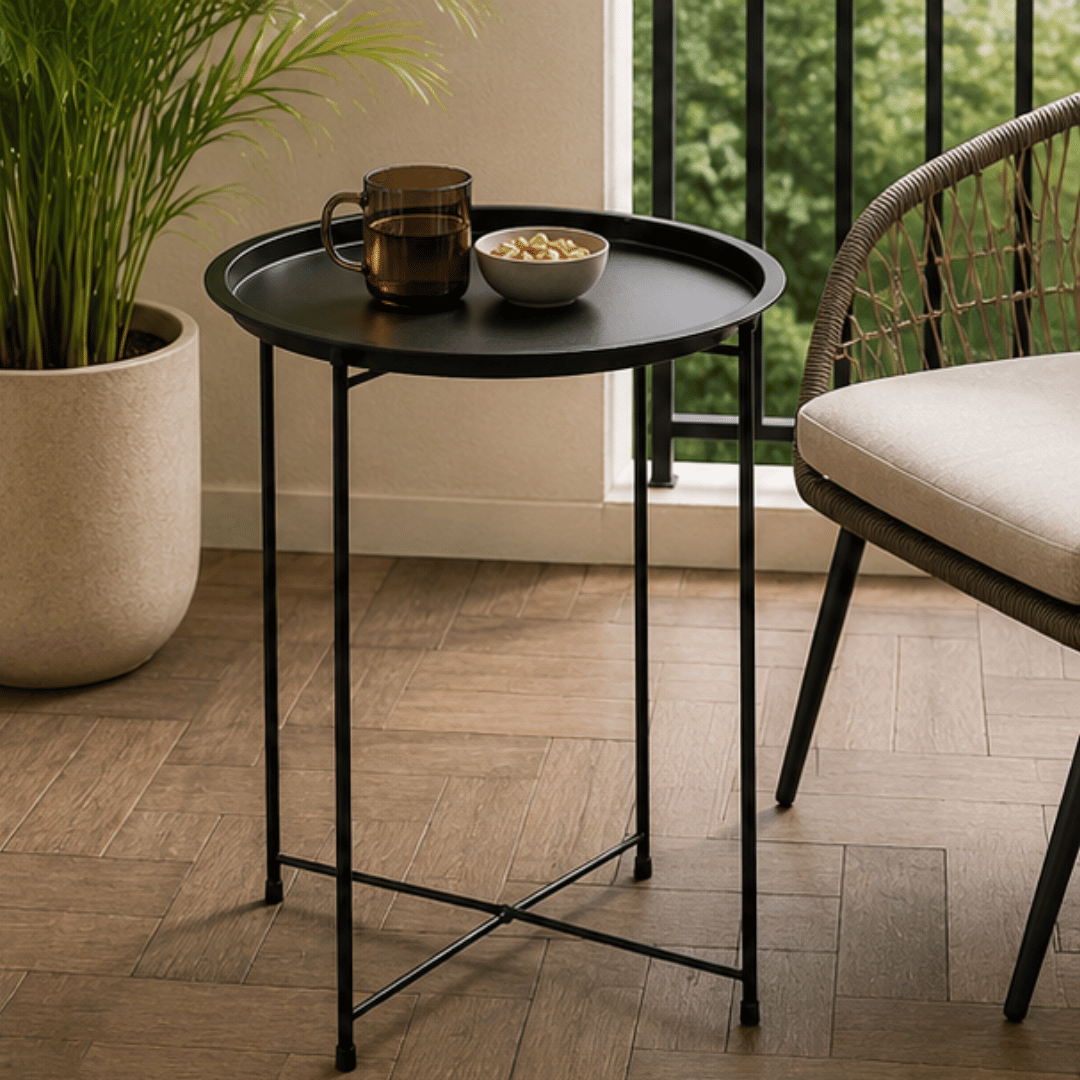 Minimalist Folding Metal Side Table with Removable Tray