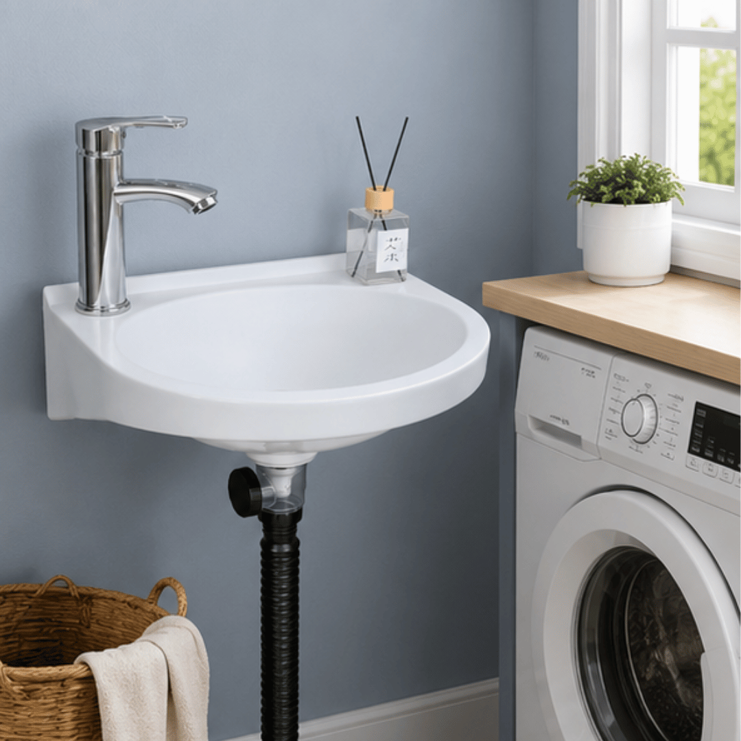 Space Saving Floating Plastic Basin No Drill Sink with Flexible Drainage