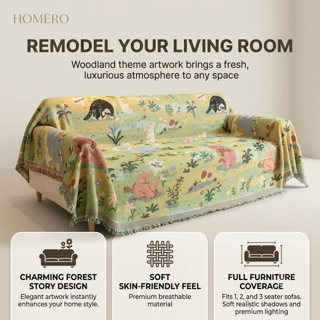 Premium Chenille Forest Story Throw Sofa Cover