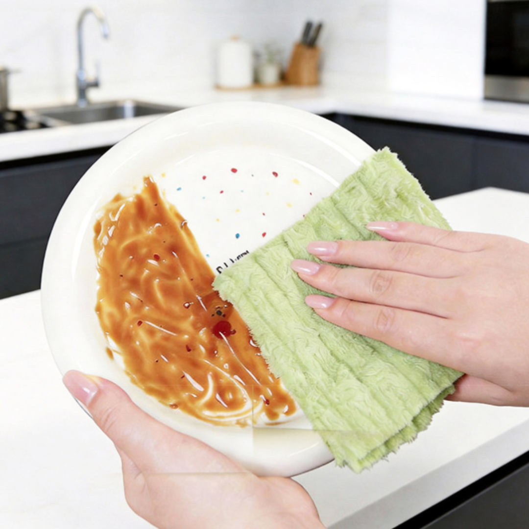 Multipurpose Reusable Coral Fleece Kitchen Cleaning Cloth