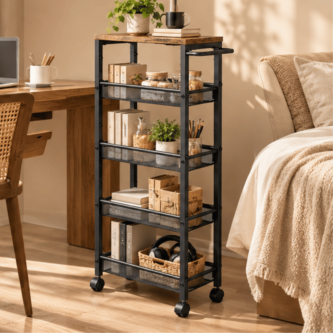 Space Saving Five Tier Mobile Storage Organizer with 360° Wheels