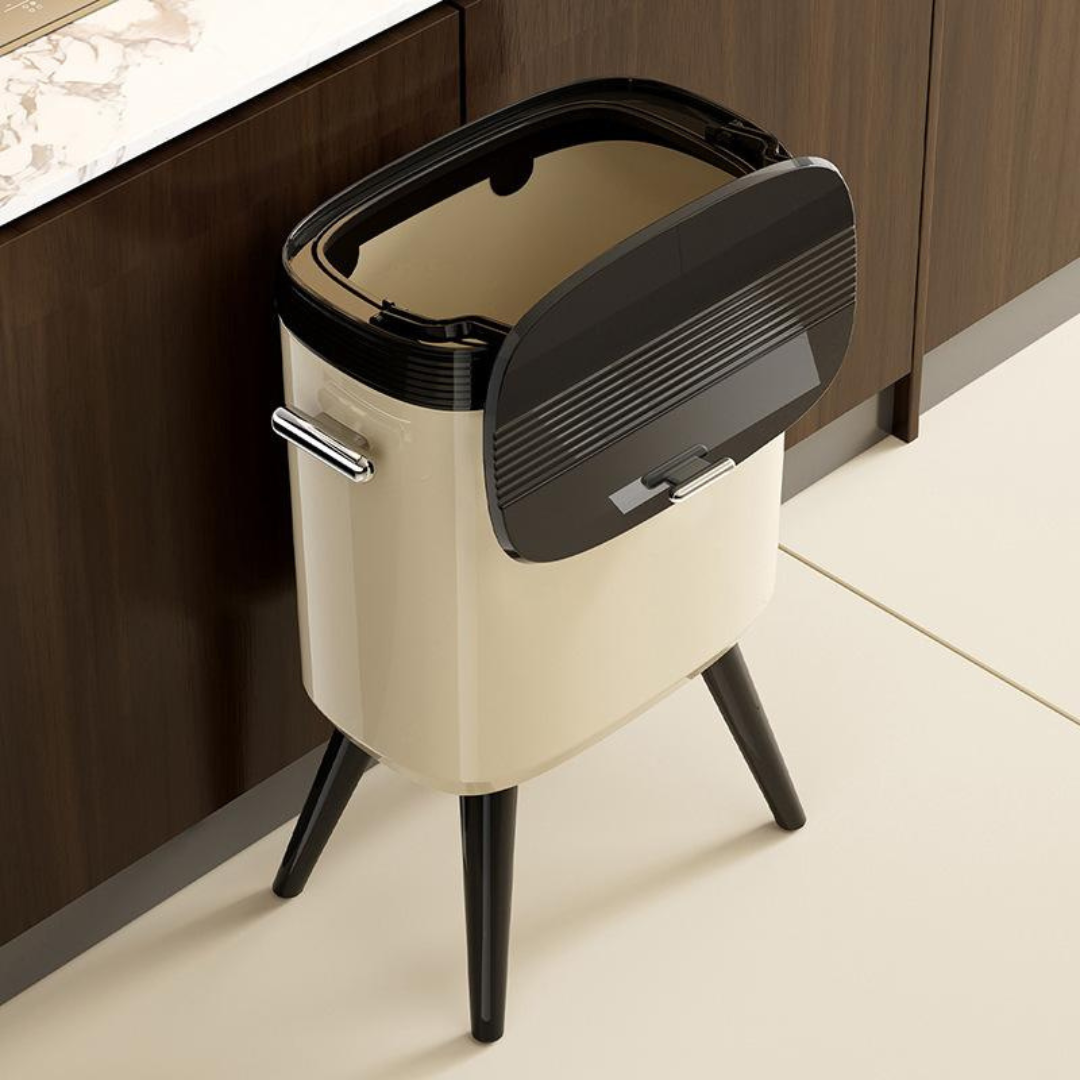 Retro Standing Slim Legged Trash Can with Lid - Cream