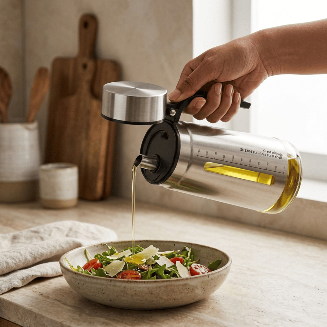 Premium Stainless Steel Oil Dispenser with Auto Flip Lid 650ml