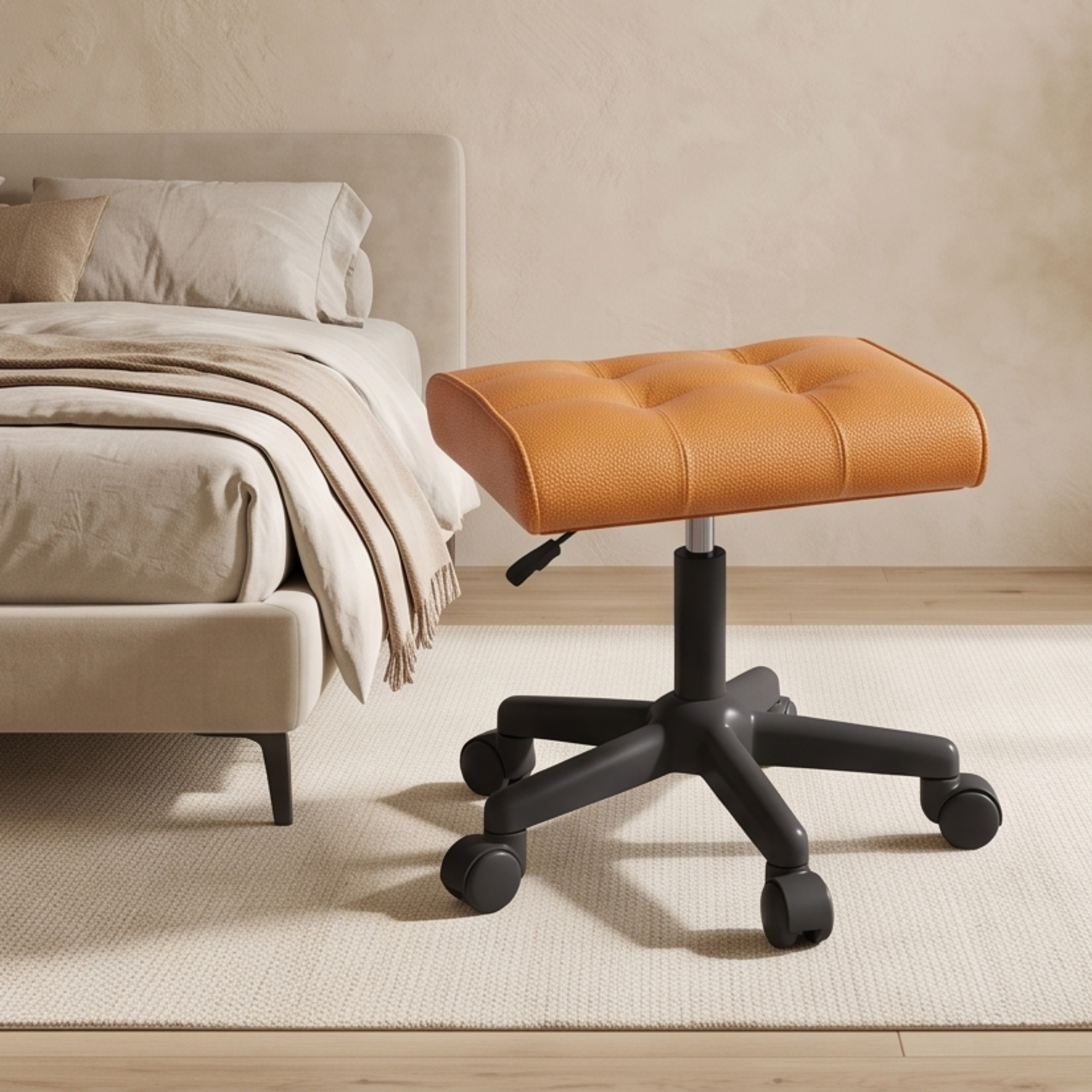 Adjustable Leather Footrest Stool with Thick Cushion