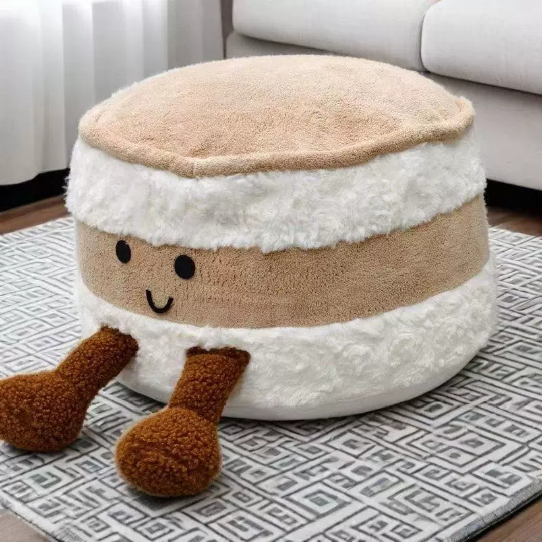 Homero Cute Cream Bread Pouf Plush Hamburger-Shaped Footstool