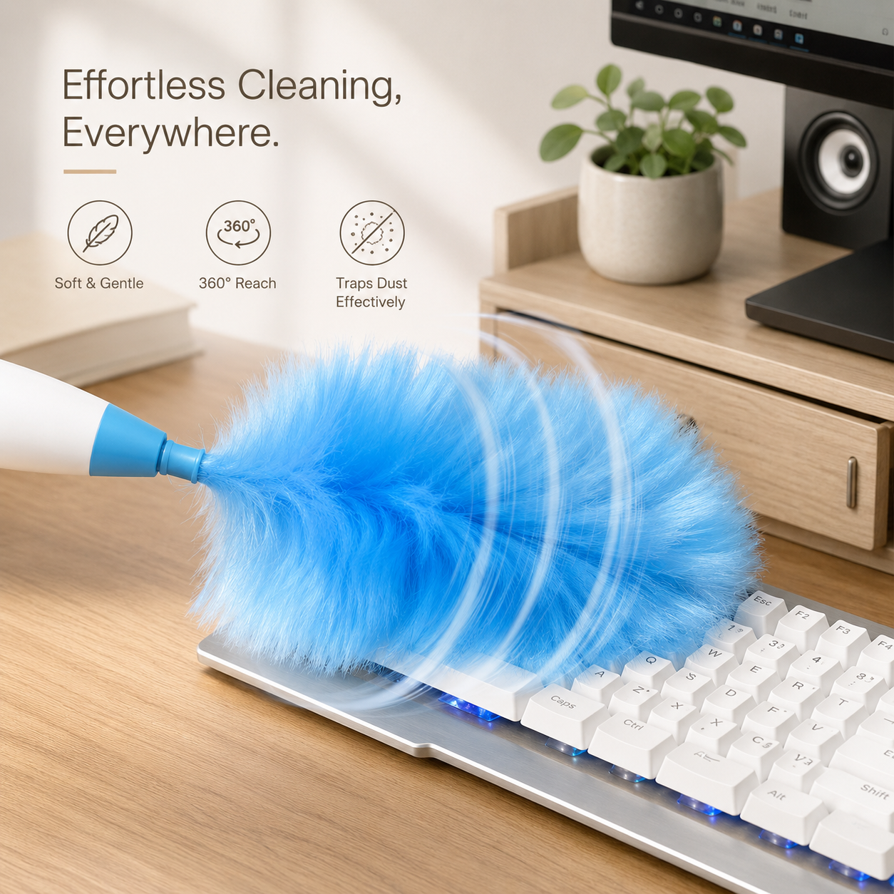 Extendable Electric Spin Feather Duster with Dual Brush Heads