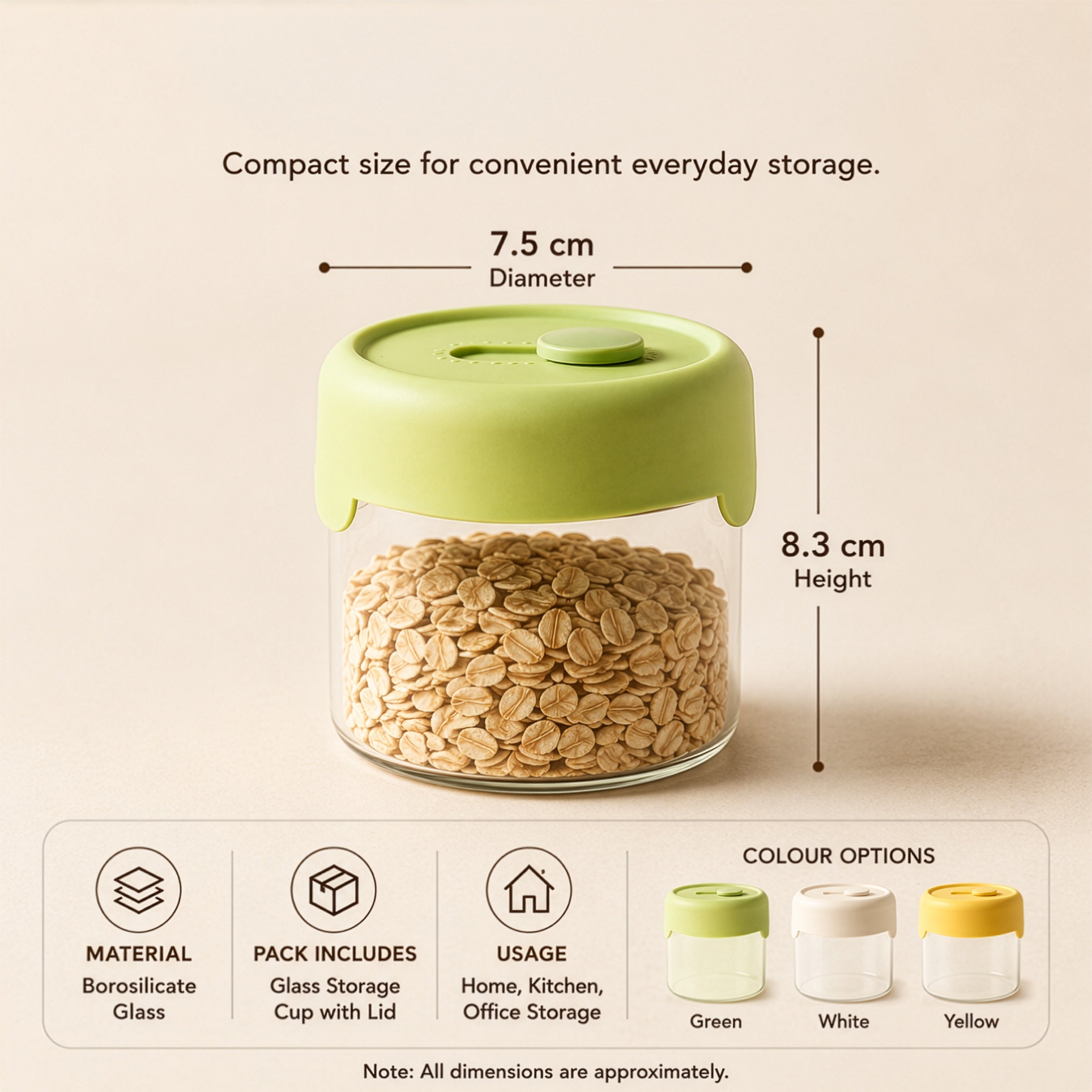 Homero Durable Borosilicate Glass Storage Cup for Home and Kitchen Use